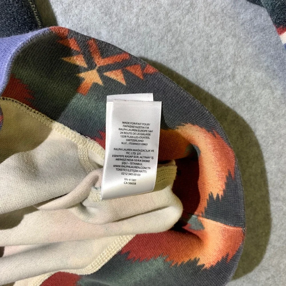Polo Ralph Lauren‎ Mens M Aztec Fleece Hoodie Southwestern Pattern Blue Orange